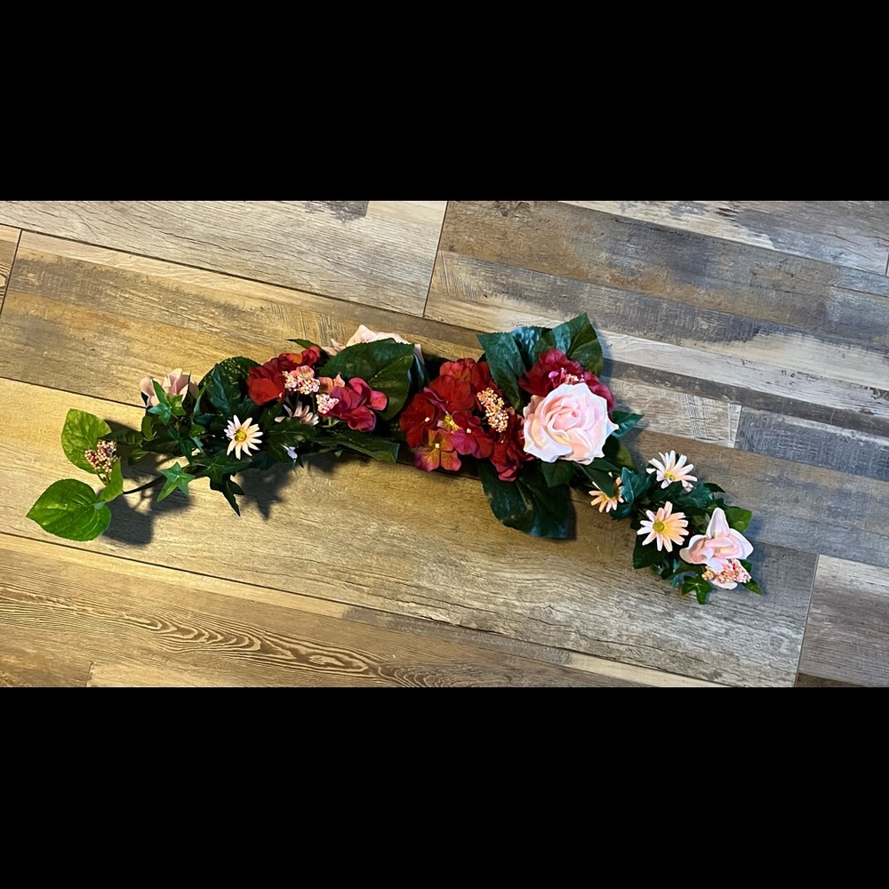 Floral Swag With Greenery Light Pink Roses Mixed With Reddish Flowers